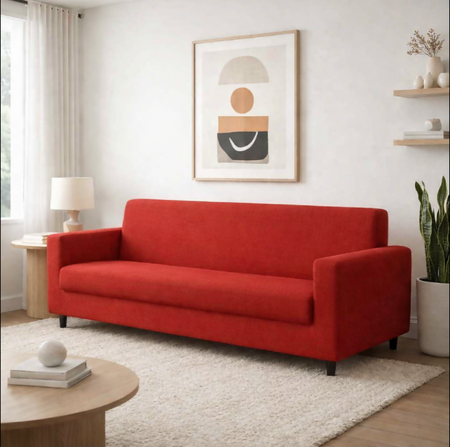 Anyseat 4-Seater Sofa Cover – Plain Red Style Slipcover for Living Room Chair Protection