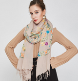 Anyyou 100% Pure Merino Wool Poncho Scarf for Women – Khaki Line Pattern Oversized Winter Pashmina Shawl Wrap