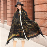Anyyou 100% Merino Wool Brown Creative Pattern Silk Satin Large Winter Scarf Pashmina Shawl Bandana Perfect For Women Ladies Fashion Style