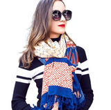 Anyyou 100% Pure Merino Wool Poncho Scarf for Women – Blue Striped Pattern Oversized Winter Pashmina Shawl Wrap