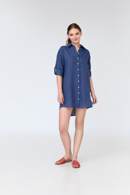 Lara - long sleeve linen mini shirt dress