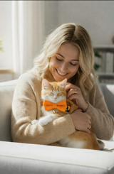 Anypet Large Sunset Orange Bow Cat Collar with Safety Buckle, Bell & Durable Adjustable Strap – Stylish Comfortable Pet Accessory for Cats