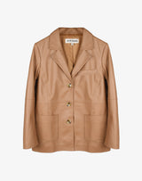 Sustainable leather blazer with relaxed fit in black #color_camel