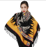 Anyyou 100% Merino Wool Yellow Buildings Silk Satin Large Winter Scarf Pashmina Shawl Bandana Perfect For Women Ladies Fashion Style