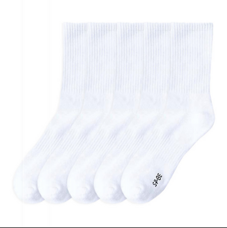 Anyfootwear 5 Pairs Unisex Long Cotton Socks Size 10-14 White High Quality Office Business Sports Skateboard Knitted Casual Solid Color Socks