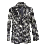 Black & White Tweed Checkers Blazer – Women’s Chic Tailored Jacket