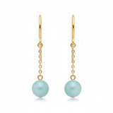 Gold Drop Chain Aquamarine Earrings