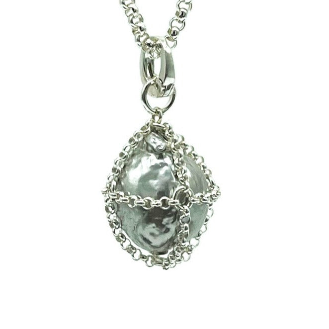 Caged Silver Pearl Pendant