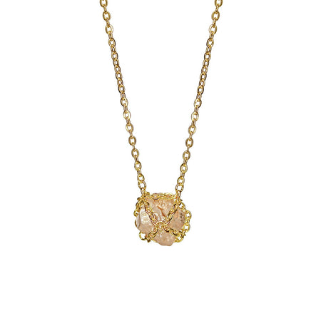 Caged Quartz 14k Gold Brass Necklace