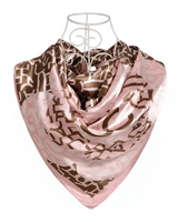 Anyyou Scarf for Women Brown Pink Printed Satin Silk Shawl Fashion Accessories Chain Flowers Pattern Autumn Winter Scarves