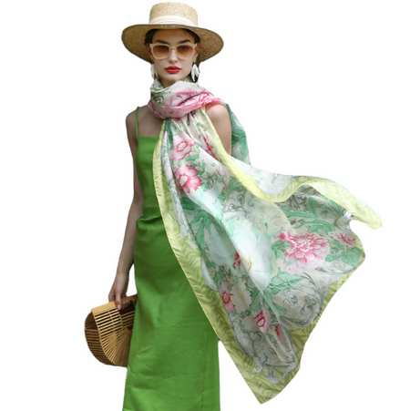 Anyyou 100% Mulberry Silk Lime Green Scarf Women Luxury Long Shawl – Beach Wear, Swimwear Cover Up, Pashmina Foulard Fashion Accessory