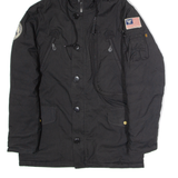 ALPHA INDUSTRIES Mens Parka Coat Black Canvas Nylon Hooded M