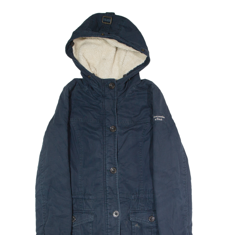 ABERCROMBIE & FITCH Fleece Lined Womens Parka Coat Blue Hooded S