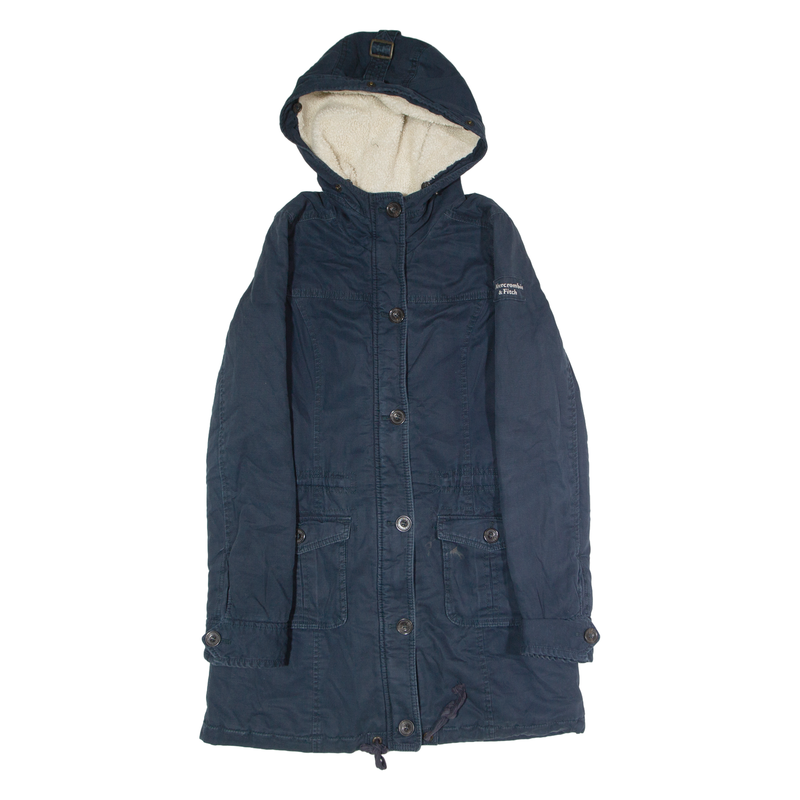 ABERCROMBIE & FITCH Fleece Lined Womens Parka Coat Blue Hooded S