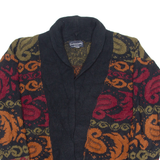 MADEMOISELLE Shoulder Padded Womens Cardigan Black Crazy Pattern 90s M