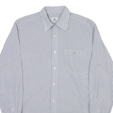 LACOSTE Mens Shirt White Pinstripe Long Sleeve L