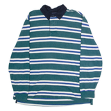 LL BEAN Mens Polo Shirt Green Striped Long Sleeve XL