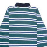 LL BEAN Mens Polo Shirt Green Striped Long Sleeve XL