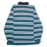 LL BEAN Mens Polo Shirt Green Striped Long Sleeve XL