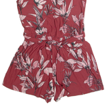 MANGO Belted Womens Playsuit Maroon Floral Wide-Leg M
