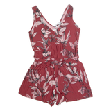 MANGO Belted Womens Playsuit Maroon Floral Wide-Leg M