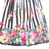 Womens Pleated Skirt Black Midi 90s Striped XS