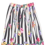 Womens Pleated Skirt Black Midi 90s Striped XS