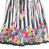 Womens Pleated Skirt Black Midi 90s Striped XS