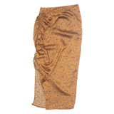 PRETTY LITTLE THING Ruched Womens Straight Skirt Brown Midi UK 8