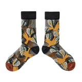 Anyfootwear 5 Pairs Light Grey Crystal Silk Socks Size 5-9 Harajuku Fashion Flower Vine Pattern Comfortable Soft Breathable Casual Socks for Women