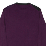 CALVIN KLEIN Mens Patterned Jumper Purple Colourblock Tight Knit Wool L