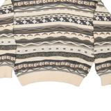 SHELBY Mens Patterned Jumper Cream Striped Tight Knit XL