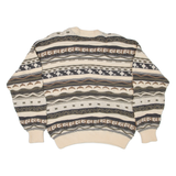 SHELBY Mens Patterned Jumper Cream Striped Tight Knit XL