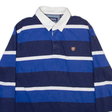 CHAPS Mens Polo Shirt Blue Striped Long Sleeve L