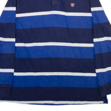 CHAPS Mens Polo Shirt Blue Striped Long Sleeve L
