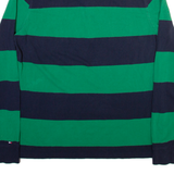 TOMMY HILFIGER Mens Polo Shirt Grey Striped Long Sleeve L
