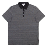 CALVIN KLEIN Mens Polo Shirt Black Striped L