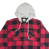 WORKER Quilted Lined Mens Lumberjack Jacket Red Hooded Check L