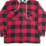 WORKER Quilted Lined Mens Lumberjack Jacket Red Hooded Check L