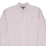 TOMMY HILFIGER Mens Shirt Brown Striped Long Sleeve L