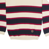 TOMMY HILFIGER Mens Patterned Jumper Cream Striped Tight Knit M