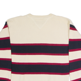 TOMMY HILFIGER Mens Patterned Jumper Cream Striped Tight Knit M