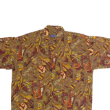 OAK STREET Mens Shirt Brown 90s Crazy Pattern L