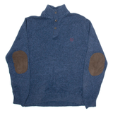 CHAPS Mens Jumper Blue Button Neck Tight Knit L