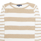 TOMMY HILFIGER Womens Patterned Jumper Brown Striped Tight Knit L