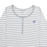 TOMMY HILFIGER Womens Patterned Jumper Grey Striped Button Neck Tight Knit L