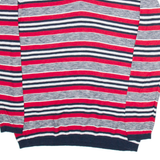 TOMMY HILFIGER Womens Patterned Jumper Red Striped V-Neck Tight Knit L