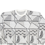 Mens Patterned Jumper White Geometric Tight Knit L
