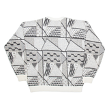 Mens Patterned Jumper White Geometric Tight Knit L