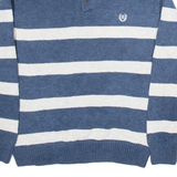 CHAPS Mens Patterned Jumper Blue Striped Button Neck Tight Knit S